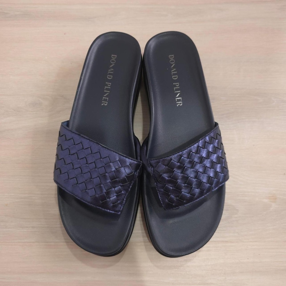Donald J Pliner black & purple woven slide sandals